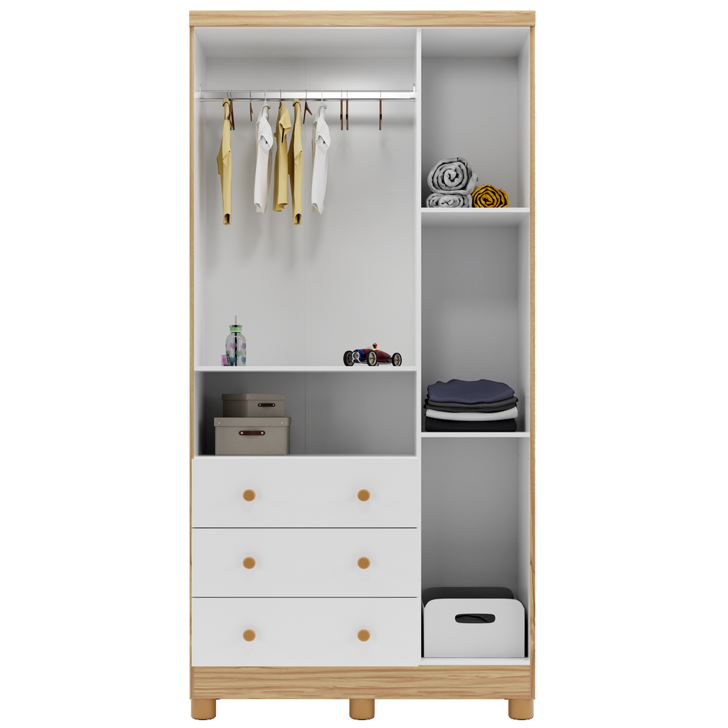 Guarda-Roupa 3 Portas Tedy Branco Brilho/Amêndoa – PEROBA MÓVEIS