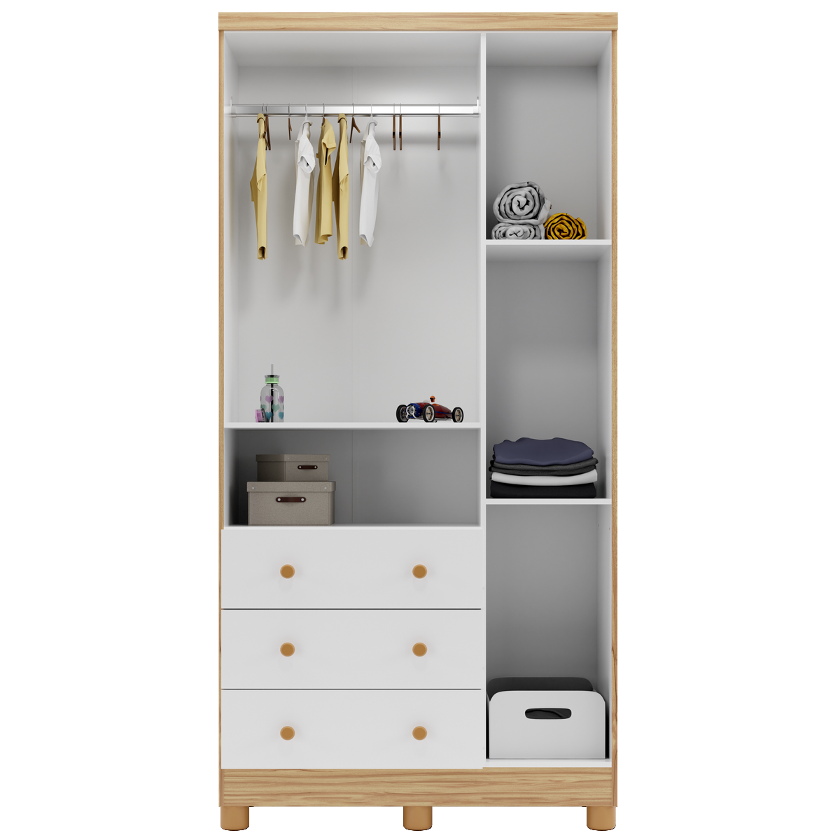 Guarda-Roupa 3 Portas Tedy Branco Brilho/Amêndoa – PEROBA MÓVEIS
