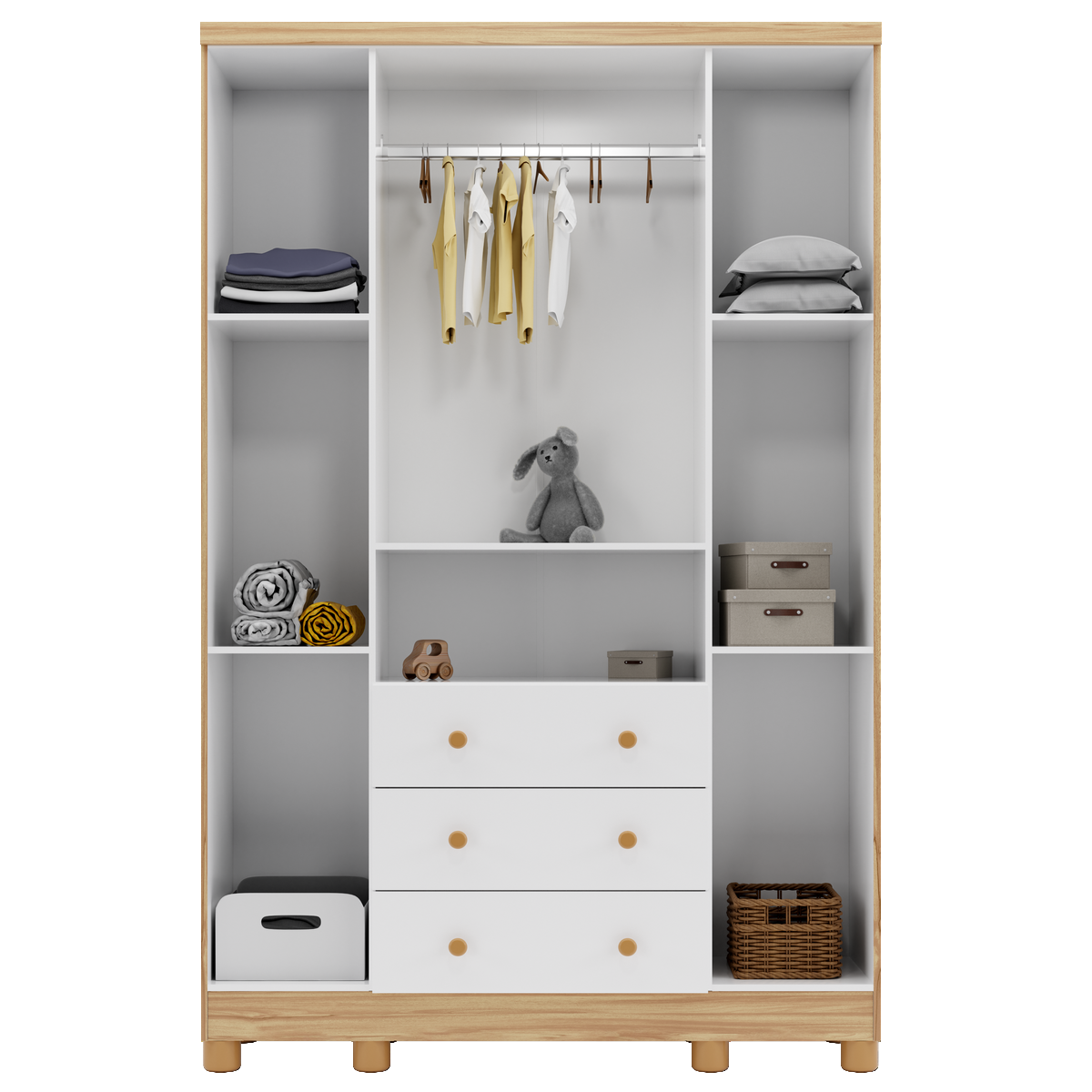 Guarda-Roupa 4 Portas Tedy Branco Brilho/Amêndoa – PEROBA MÓVEIS