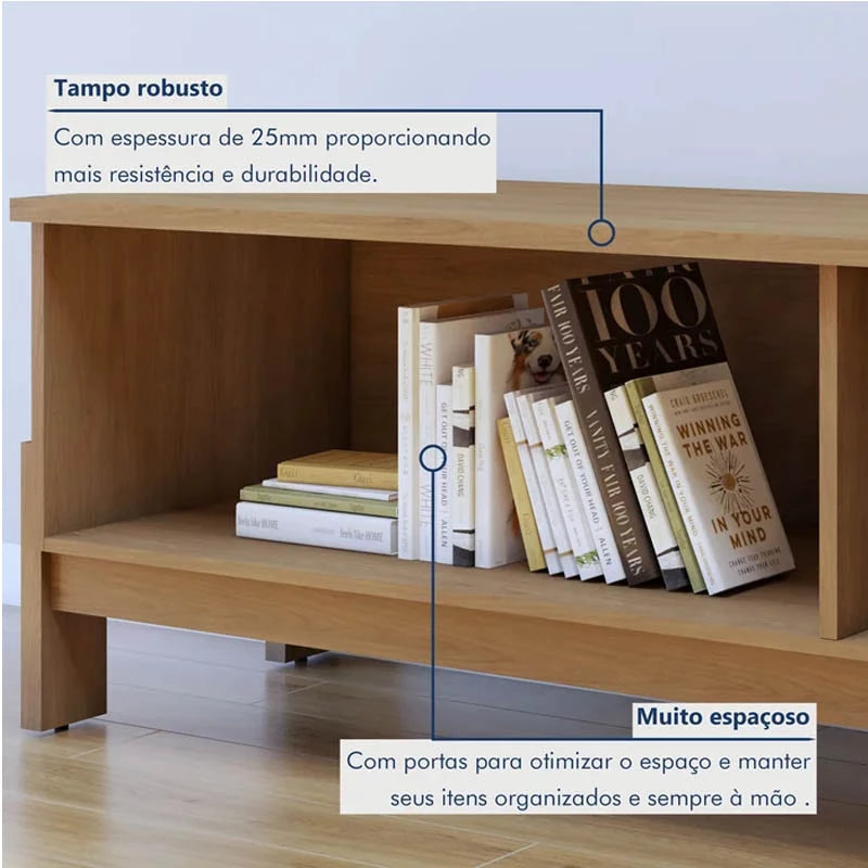 Rack Bancada Ouro Preto Cinamomo/Off com Detalhe Frisado TV até 65 Polegadas Larg. 1.64m - Valdemóveis