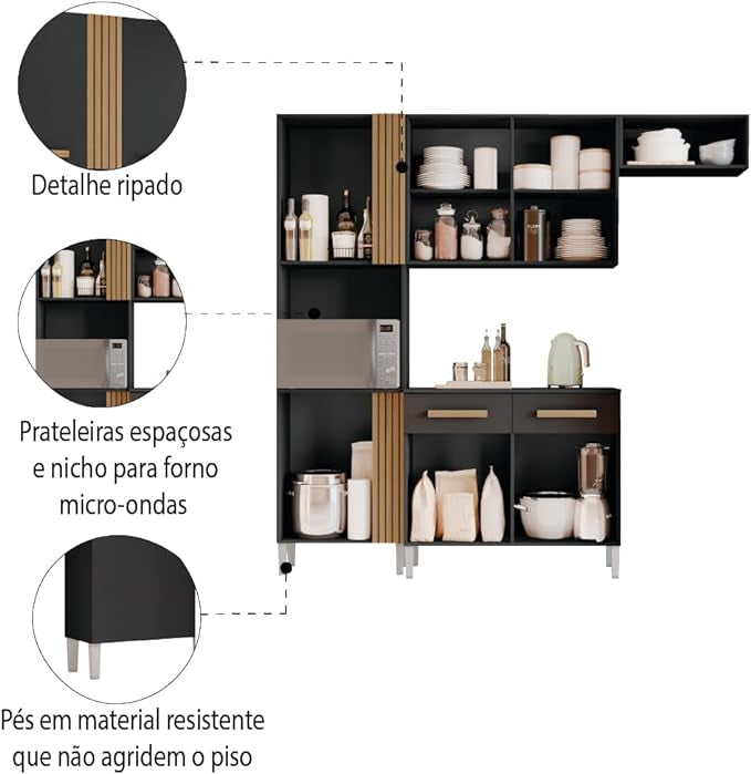 Armário de Cozinha Completa Juma 7 Portas 2 Gavetas Aramóveis - Móveis furniture