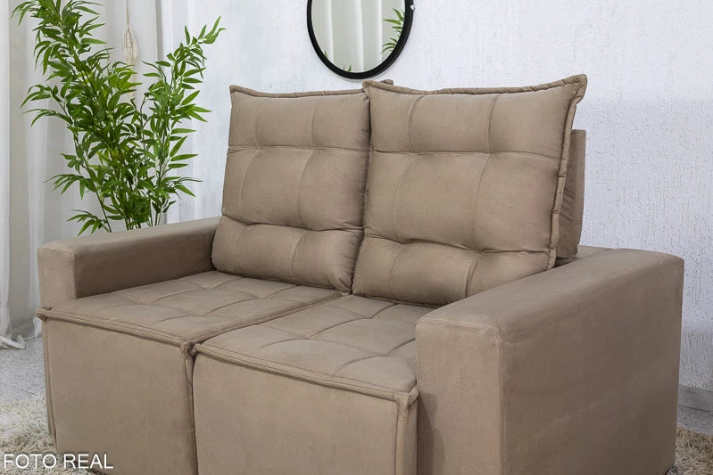 Sofá Retrátil Reclinável 1.60m Rafaela Veludinho Bege - Móveis furniture