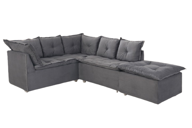 SOFA DE CANTO TURIM 2 MOD+1PUFF CINZA LISO