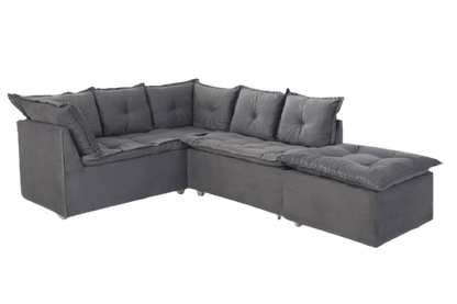 SOFA DE CANTO TURIM 2 MOD+1PUFF CINZA LISO