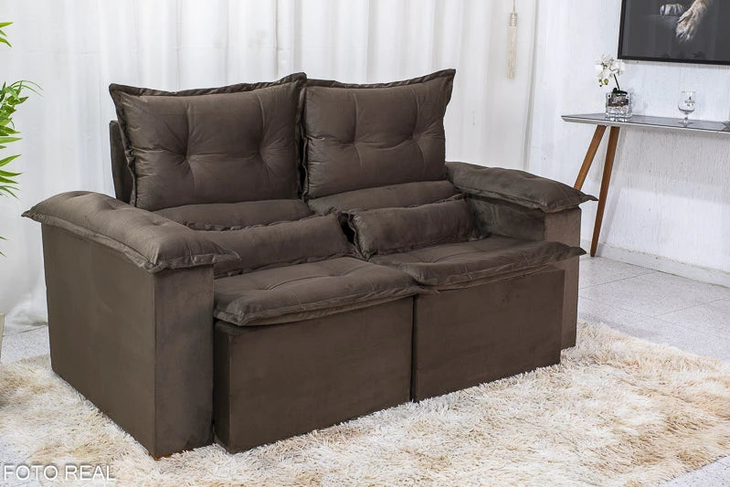 Sofá Retrátil e Reclinável Nicole 1.80m Veludo Marrom - Móveis furniture