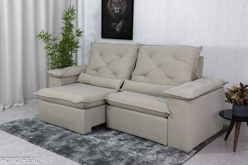 Sofá Retrátil Reclinável 2.00m Roma Veludo Bege 01 - D28 Soft - Móveis furniture