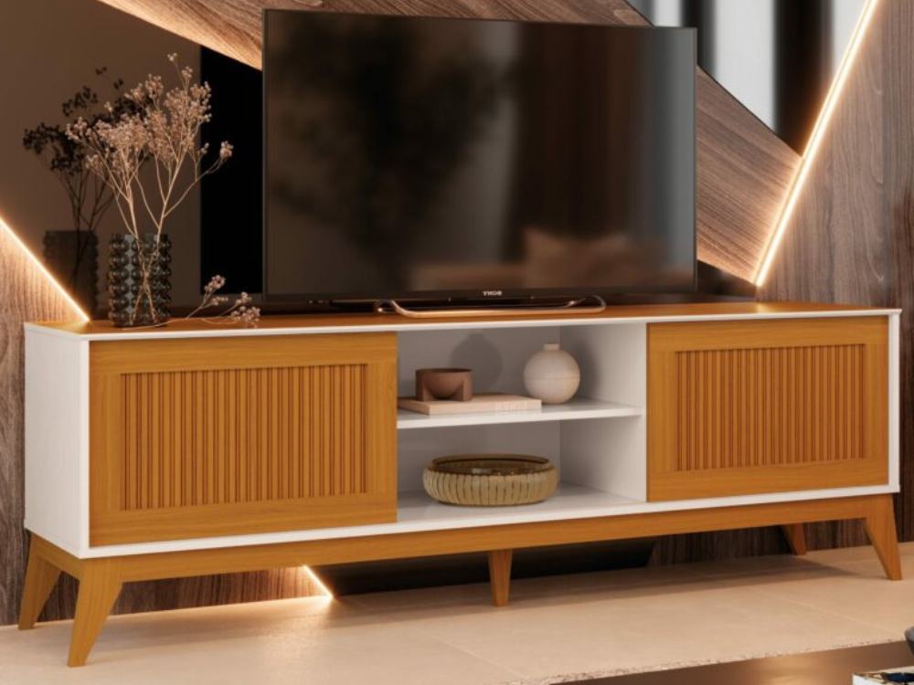 Rack King 65″ – Off White/Cedro - Móveis furniture