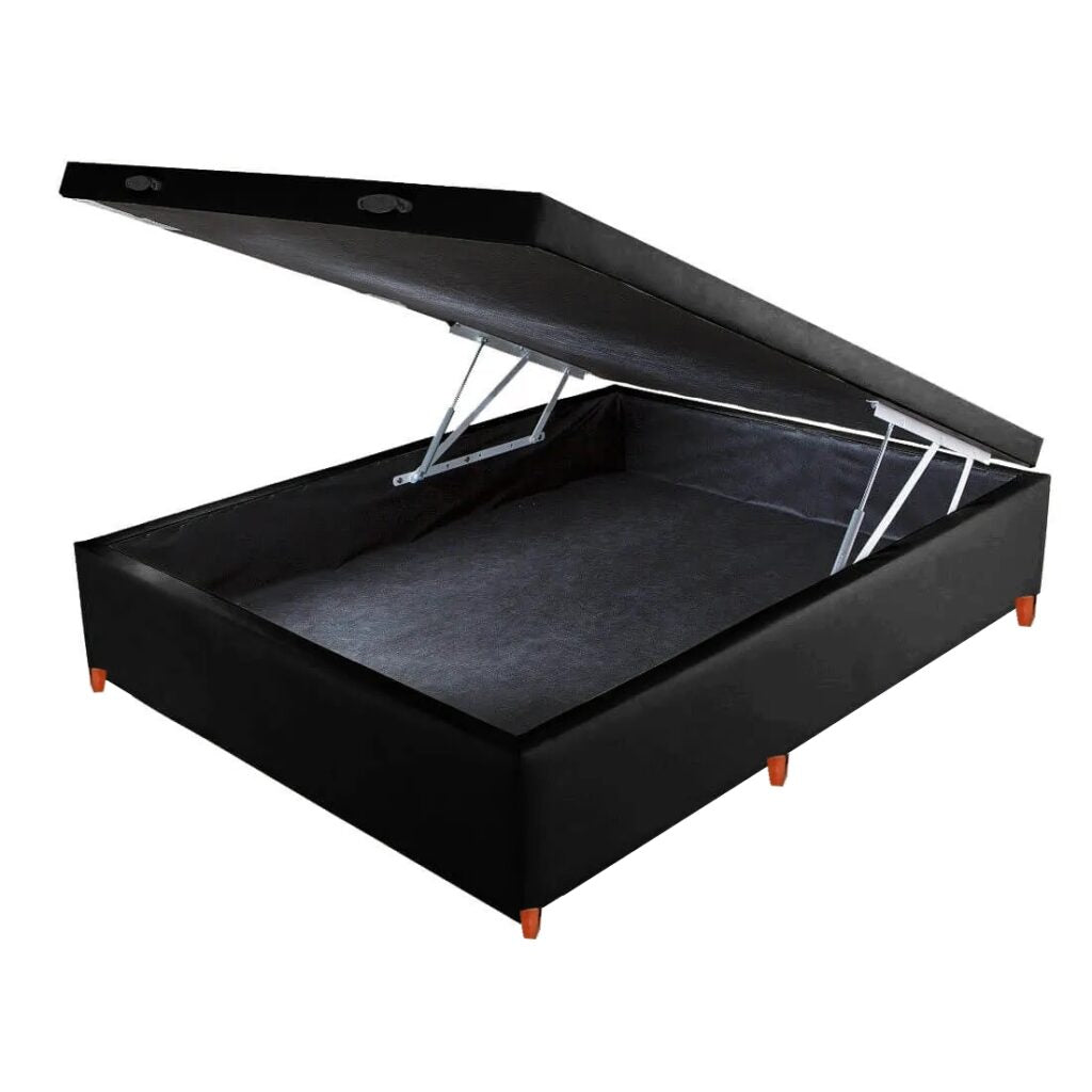Base Box Casal Baú Avalon Corino Preto – AVALON COLCHÕES - Móveis furniture