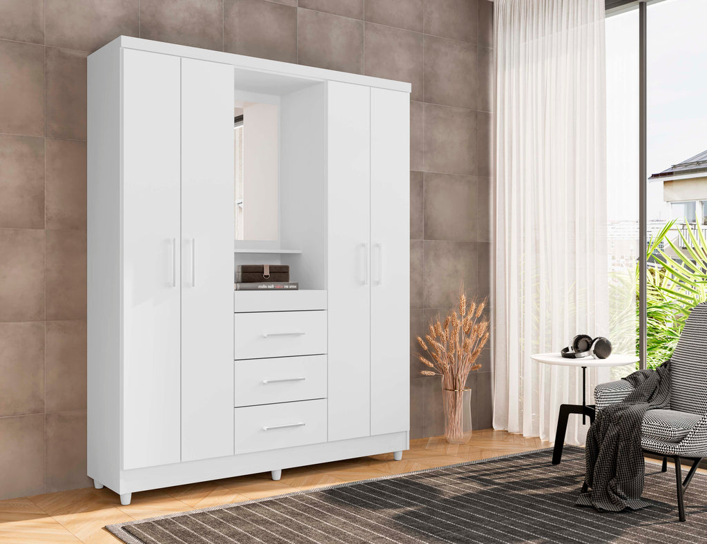 Roupeiro Capelinha Lyon c/Espelho 4 portas Branco