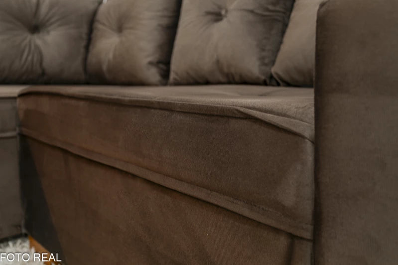 Sofá Canto 5 lugares Cuiabá Veludo Marrom - Móveis furniture