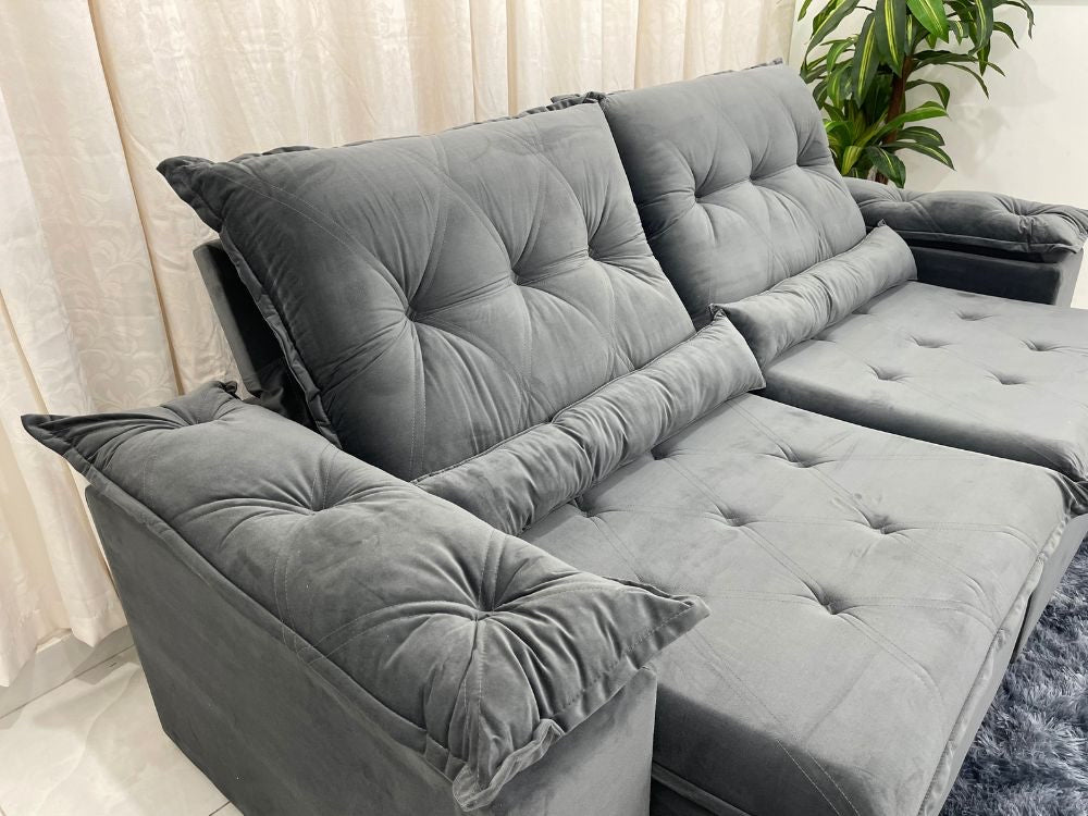 Sofá Retrátil Reclinável Las Vegas 2.30m – Cinza Veludão - Móveis furniture