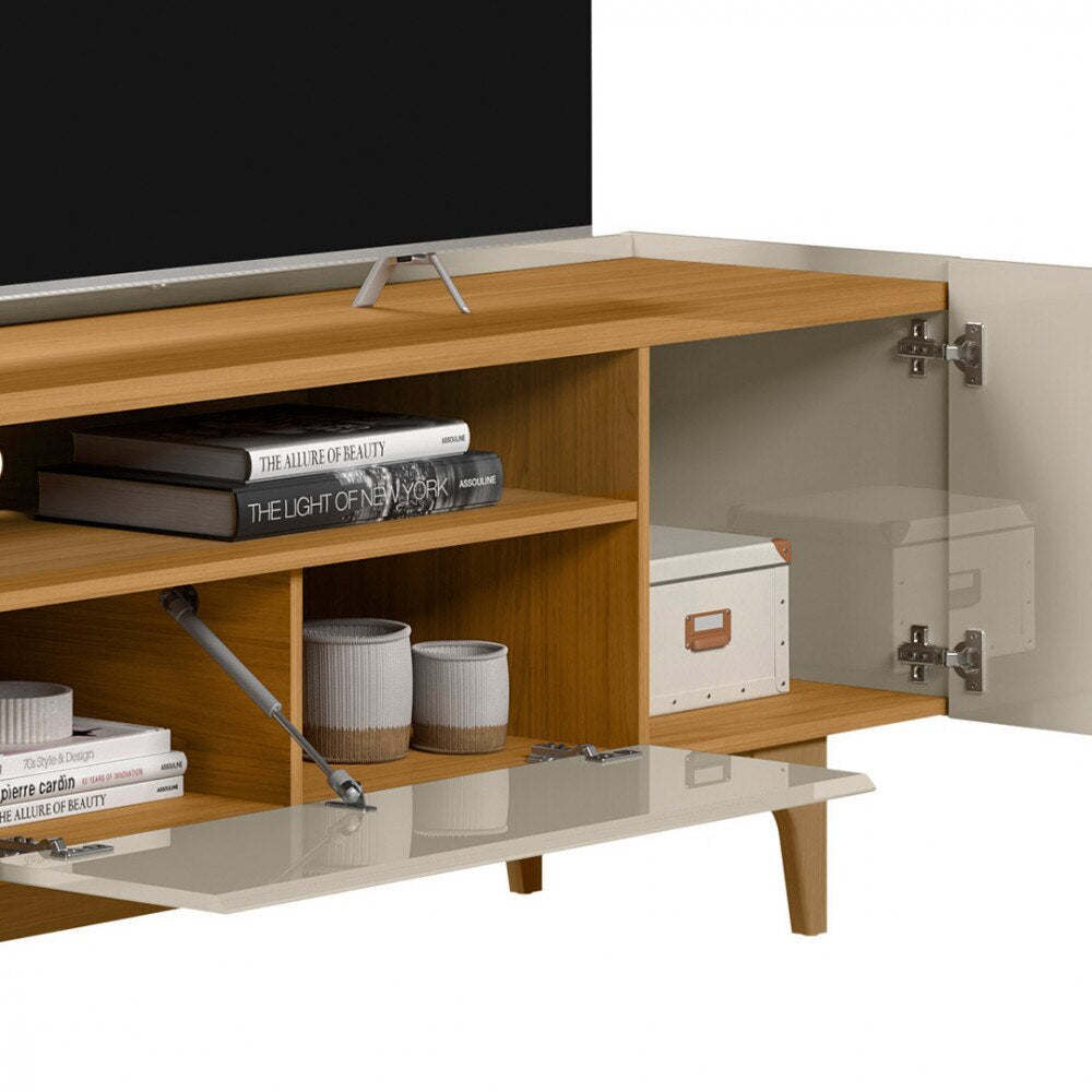 Rack para TV até 75 Polegadas Orlando Linea Brasil Tauari/Off White Brilho - Móveis furniture
