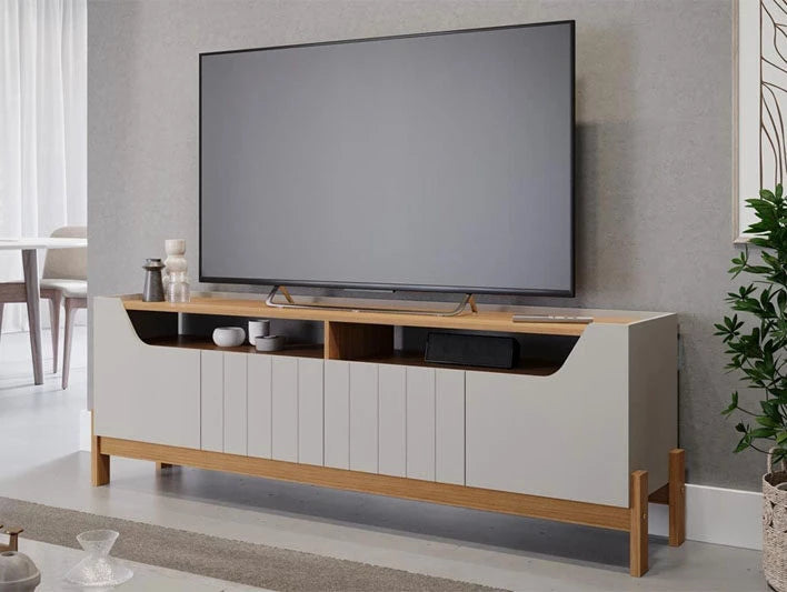 Rack Bancada Moema Para TV até 70 Polegadas 100% MDF Off/Nature Permóbili - Móveis furniture