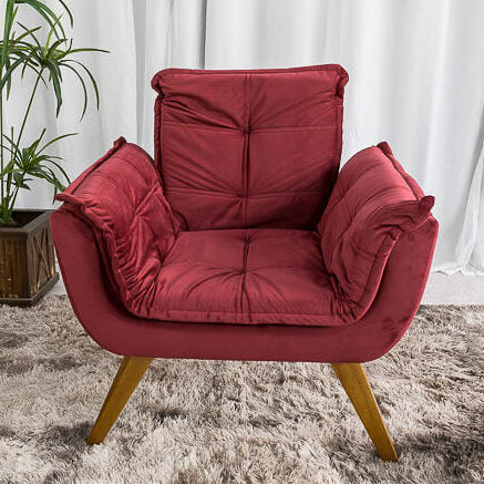 Poltrona Pérola Base Fixa Veludo Bordô - Móveis furniture