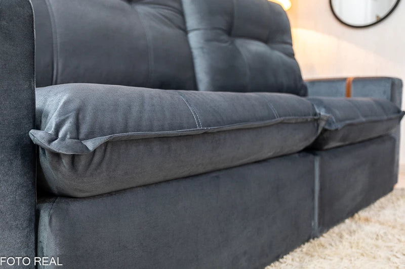 Sofá Retrátil Reclinável 2.50m Santiago Veludo Cinza 526 - Molas Ensacadas