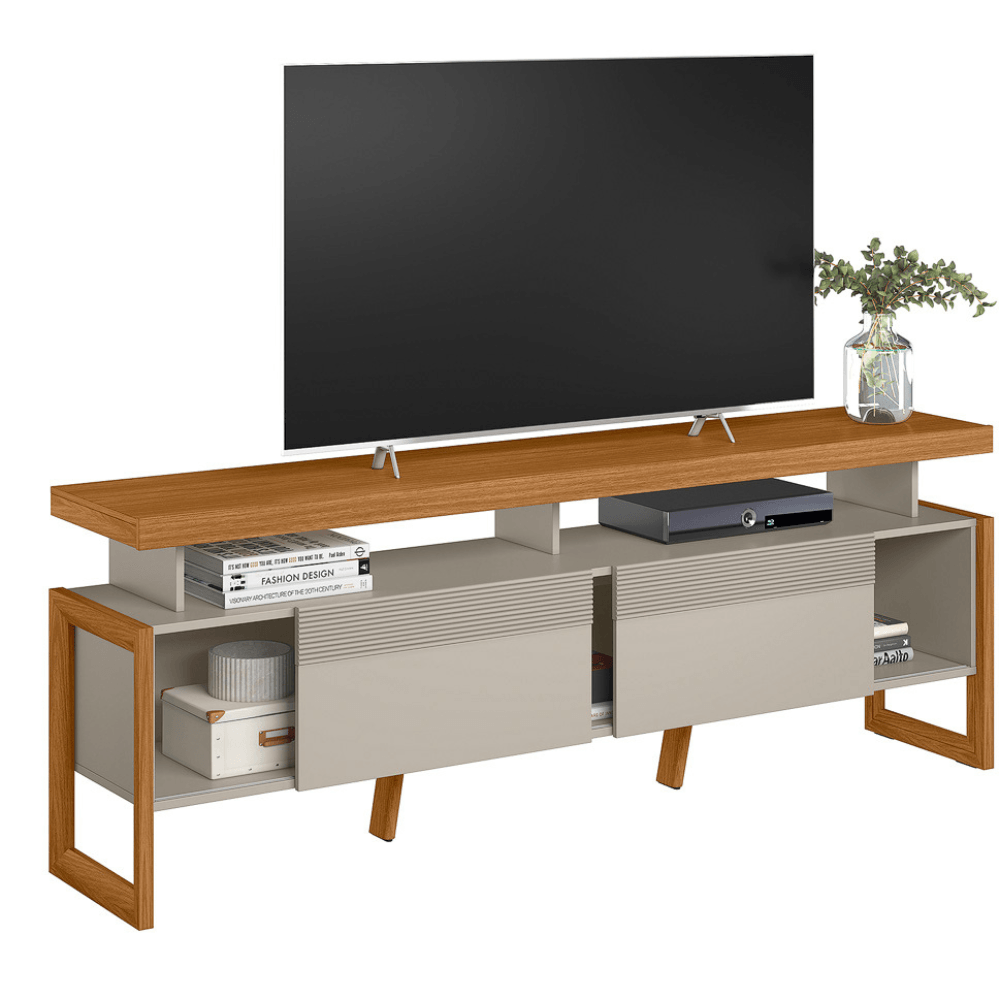 Rack Esmeralda 1,80m para TVs de até 70" Nature/ Off White - Móveis furniture