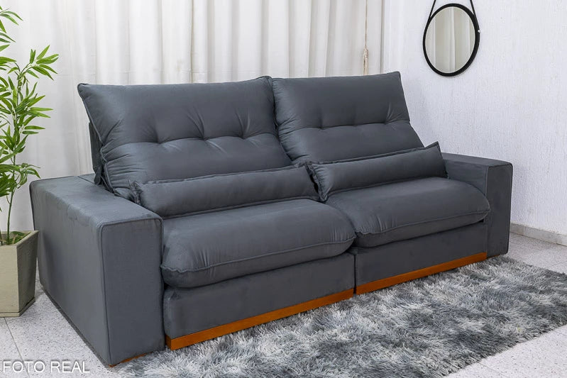 Sofá Retrátil Reclinável Sparta 2.10m Veludo Cinza 814 D33 e Molas Ensacadas - Móveis furniture