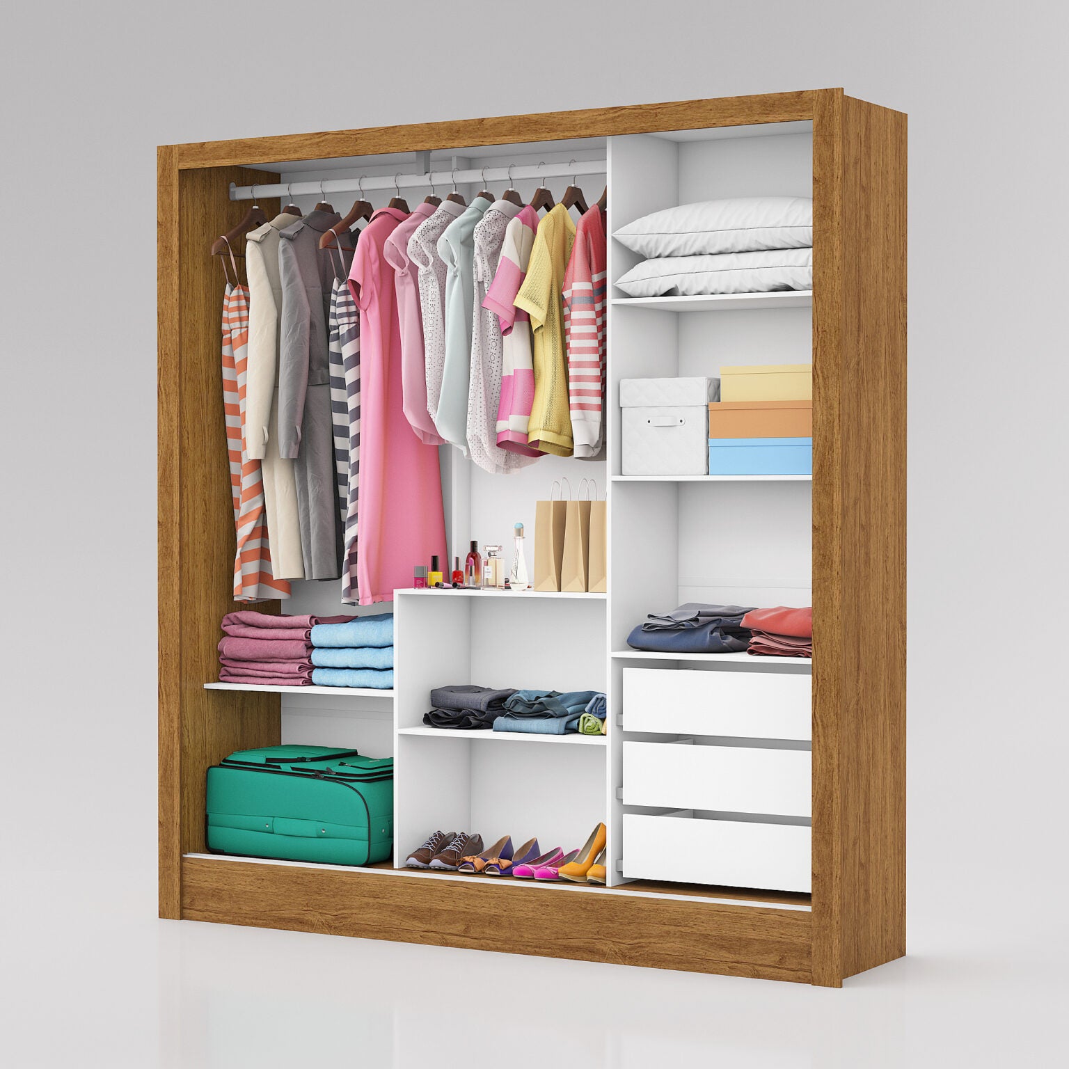 Guarda-Roupa 3 Portas Dubai/Santiago (Sem espelho) Freijó/Branco - Móveis furniture