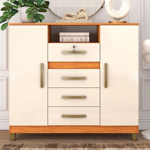 Cômoda 4 Gavetas 2 Sapateiras Angra CO260 Cinamomo/Off White – FELLICCI