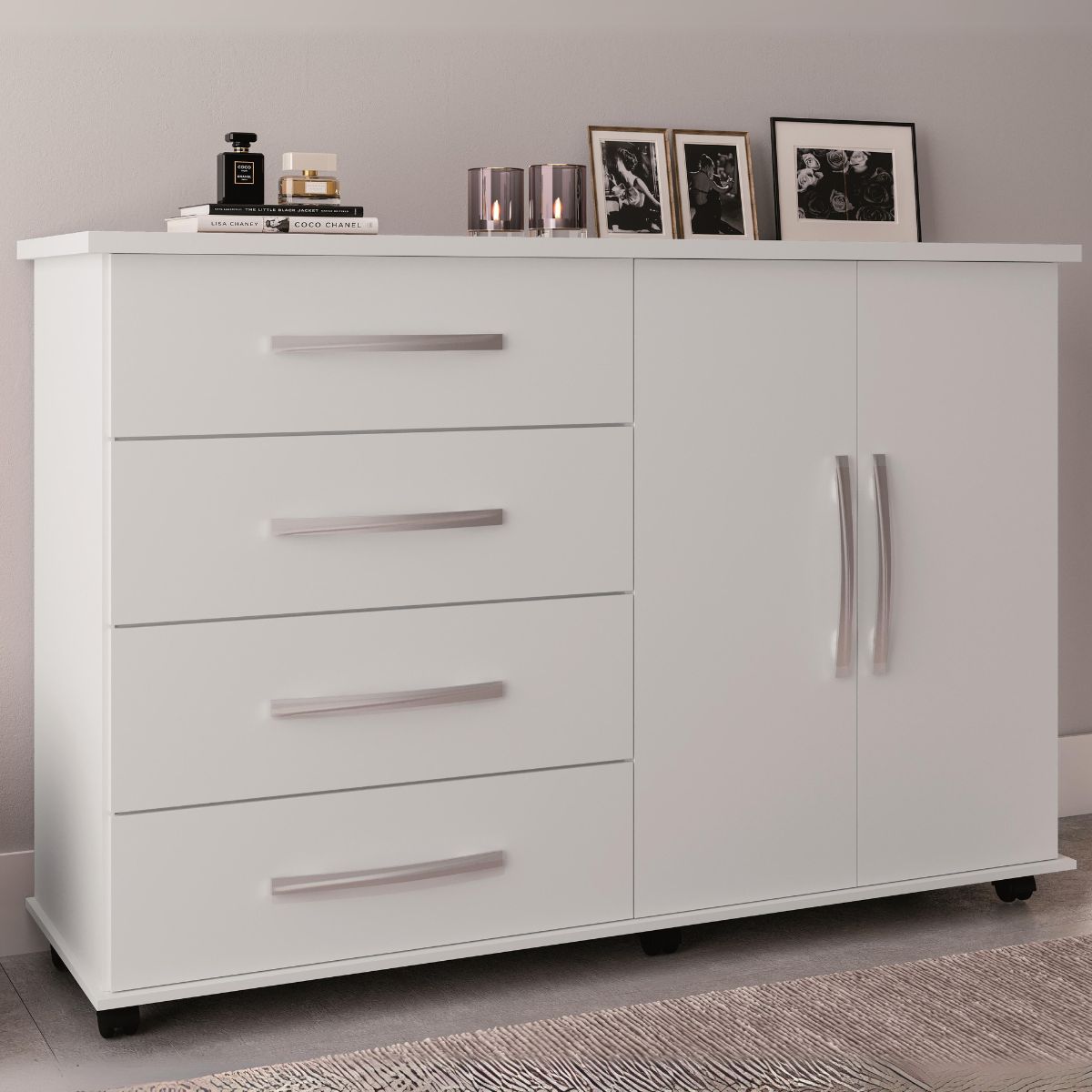 Cômoda 4 Gavetas com Sapateira Dupla Bali Branco – MÓVEIS PRIMUS