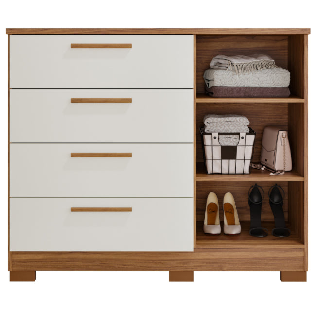 Cômoda 4 Gavetas com Sapateira Malu Cinamono/Off White – PANAN MÓVEIS - Móveis furniture