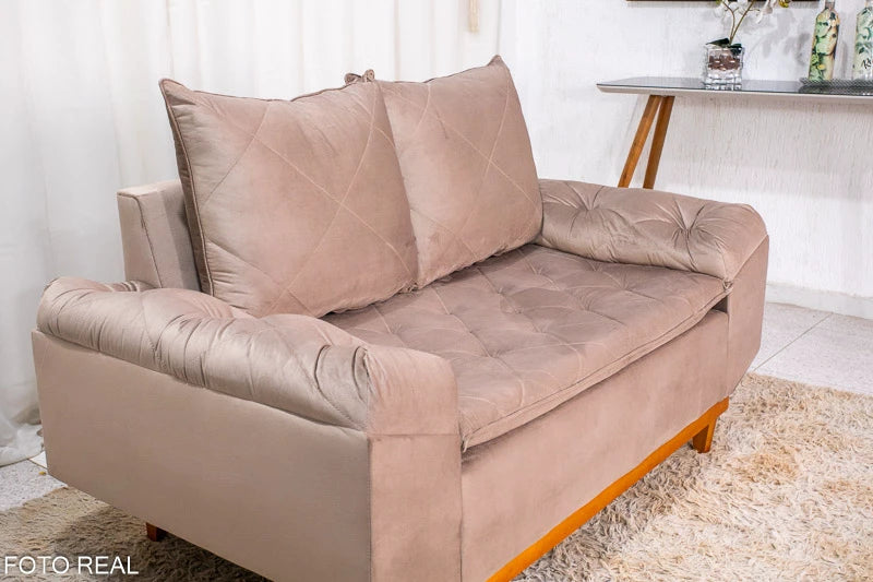 Sofá 2 lugares Bélgica 1.60m Veludo Bege Claro - Móveis furniture