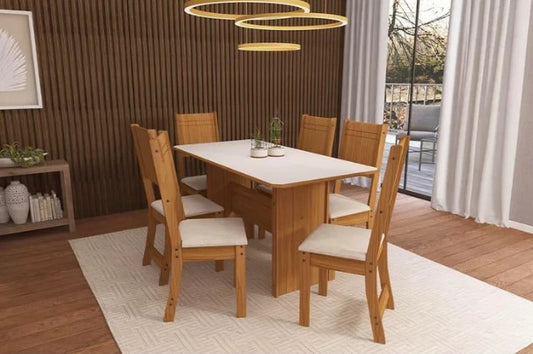 Mesa de Jantar Evora com 6 Cadeiras Indekes Freijó Off White