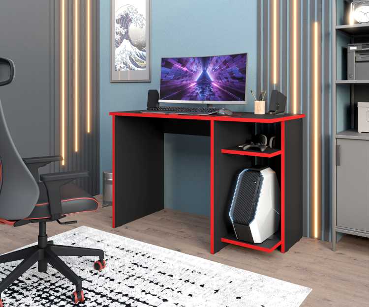 Mesa Gamer PR Plus Preto/Vermelho Moveis Parana