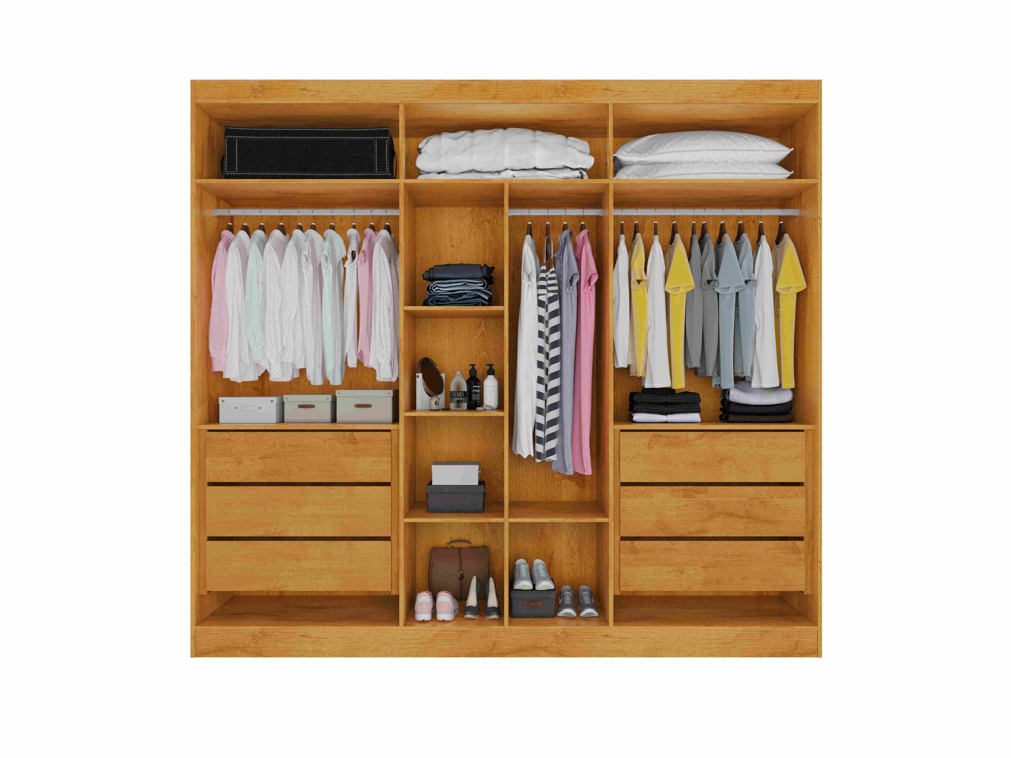 Roupeiro Oxford 6P sendo 4P Ripadas e 4G Peroba.Off White - Móveis furniture