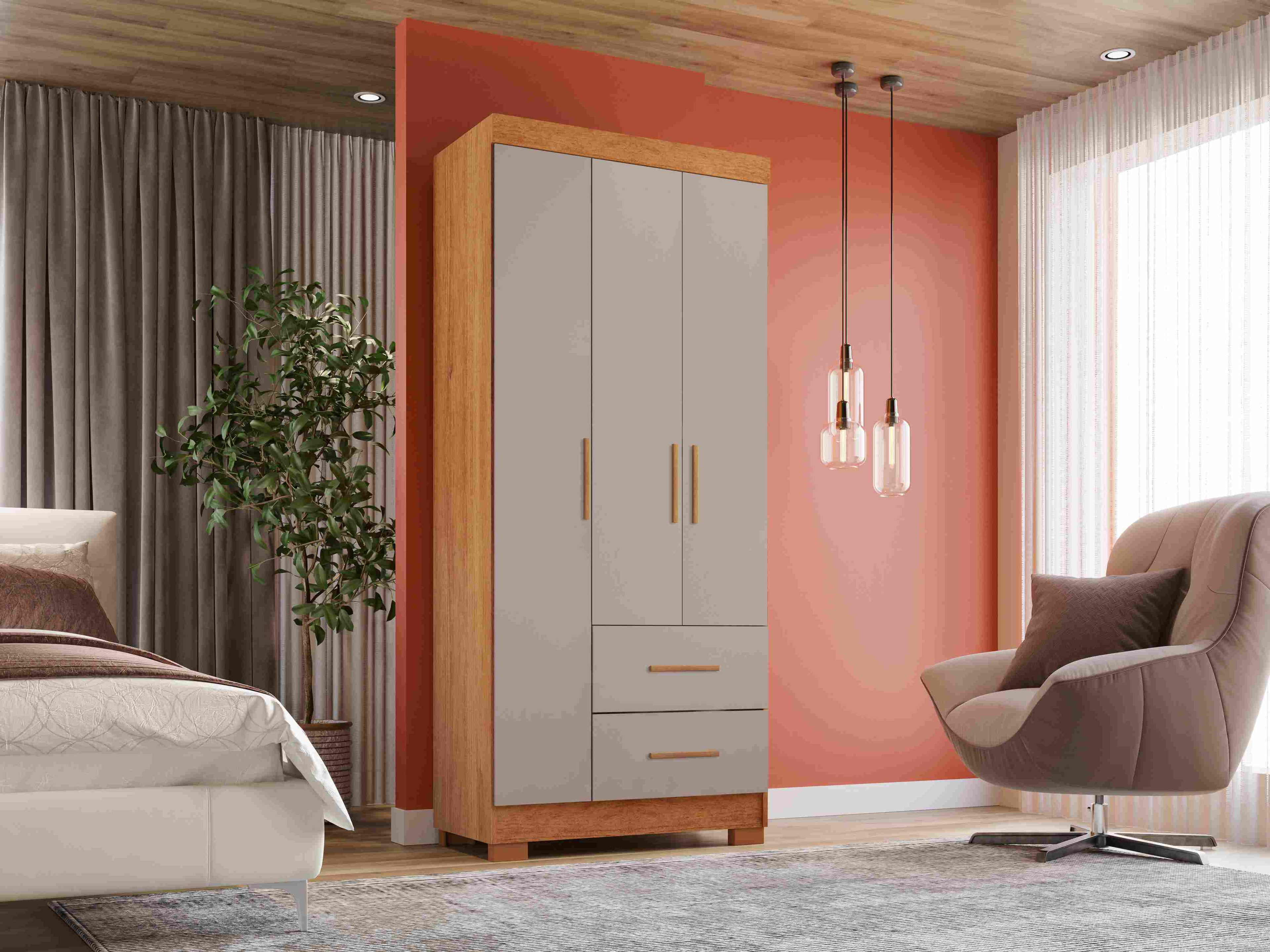 Roupeiro Estrela 3P2G c Pes Cinamomo.Off Whie - Móveis furniture