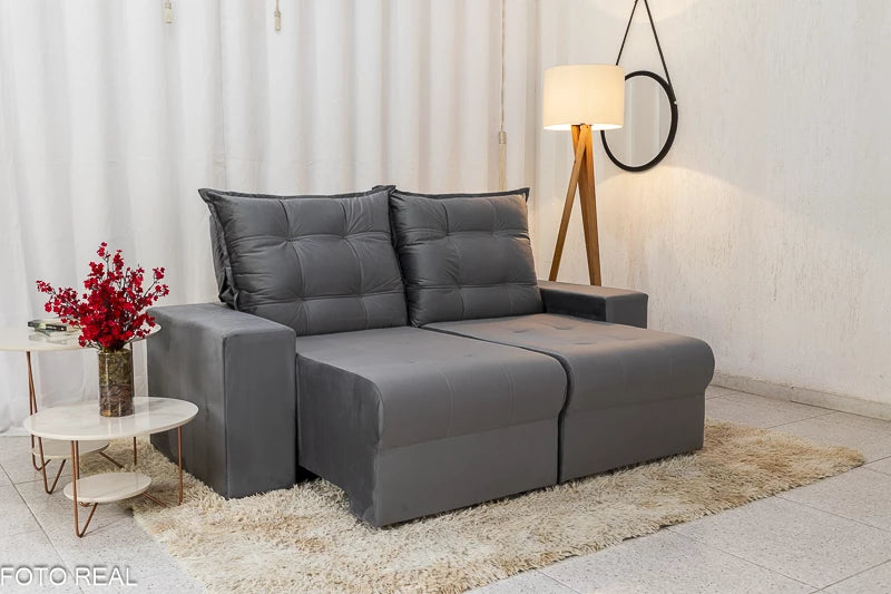 Sofá Retrátil e Reclinável Belém 1.90m Veludo Cinza - Móveis furniture