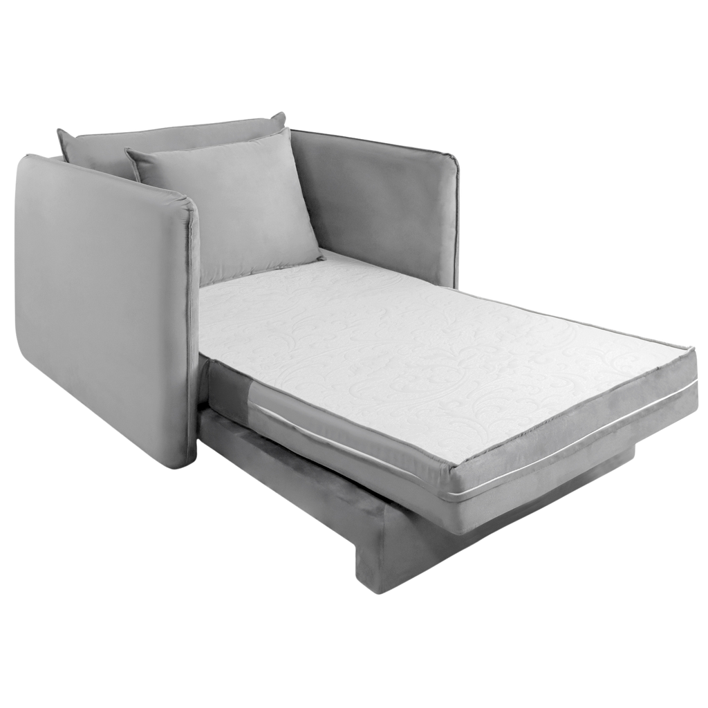 Sofá Cama Solteiro Noronha 1,08 m Linho Cinza 507 – JC ESTOFADOS