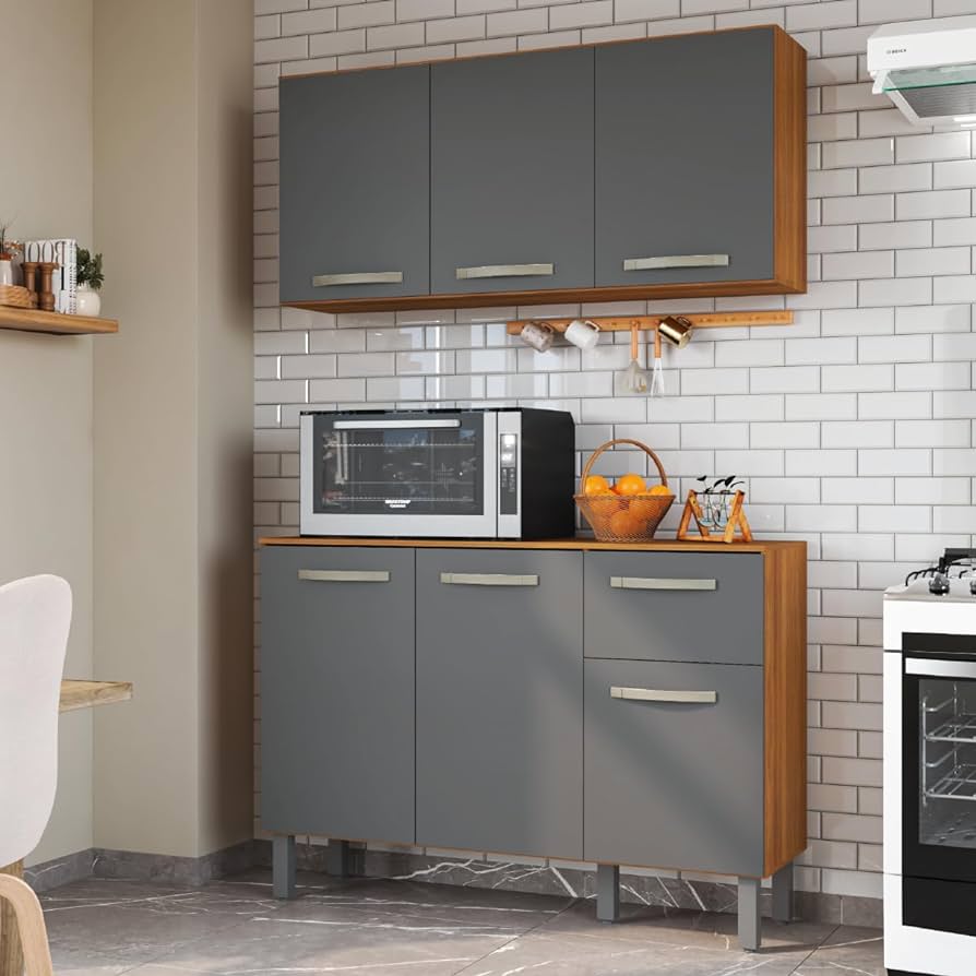 Armário de Cozinha Composto Aéreo e Balcão 6 Portas 1 Gaveta - Móveis furniture