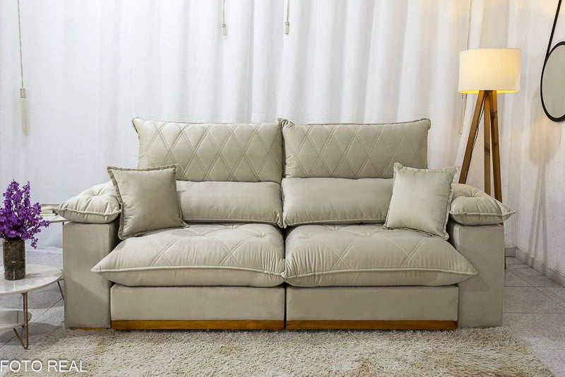 Sofá Retrátil Reclinável 2.30m Magnum Veludo Bege - Molas Ensacadas