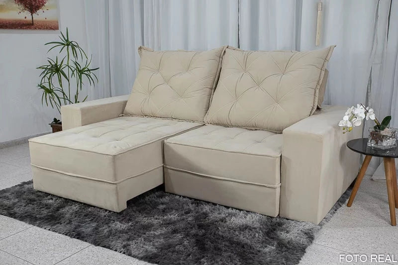 Sofá Retrátil Reclinável Berlim 2.50m Bege - D33 e Molas Ensacadas - Móveis furniture