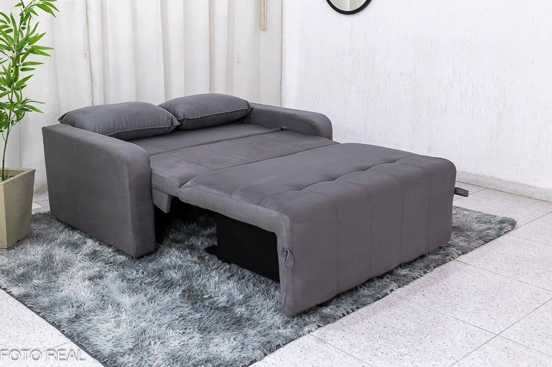 Sofá Cama Amora New Larg. 1.37m Veludinho Cinza - Móveis furniture