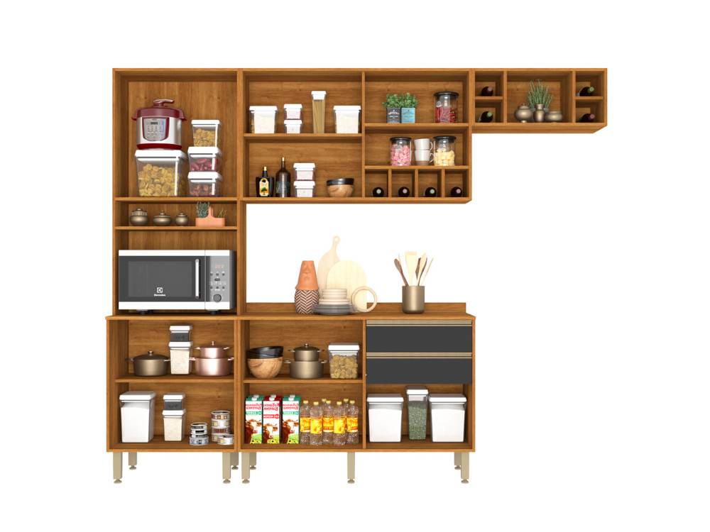 Cozinha Completa Pérola 4 Peças – Cinamomo/Grafite - Móveis furniture