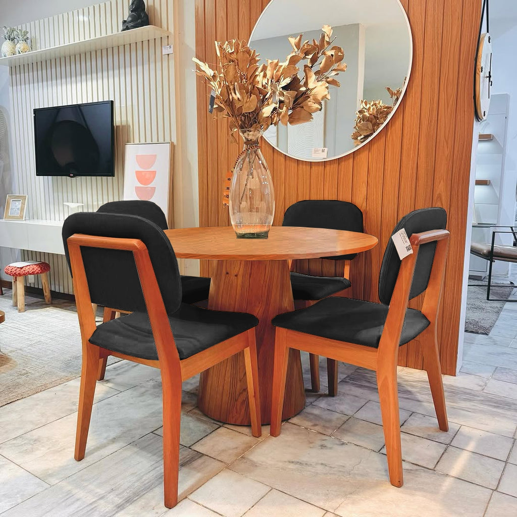 Mesa Redonda Malva 110 Mel com 4 Cadeiras Gaya Mel/Linho Preto 09 – J SILVA MÓVEIS