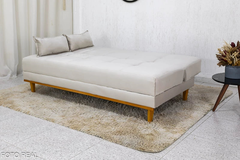 Sofá Cama Madrid larg. 1.80m Molas Bonnel Veludo Bege - Móveis furniture