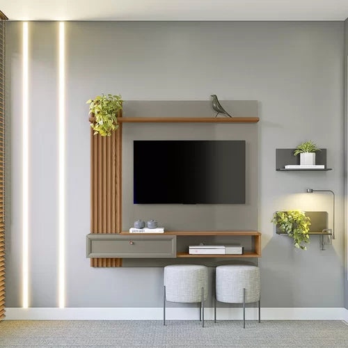 Painel para TV até 55 Polegadas 1 Porta 1 Prateleira Alvorada Linea Brasil Amêndoa/Titânio - Móveis furniture