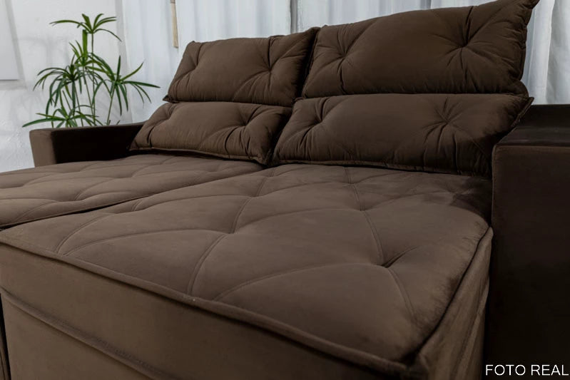 Sofá Retrátil e Reclinável 3 Lugares Moscou 2.00m Veludo Marrom - Móveis furniture