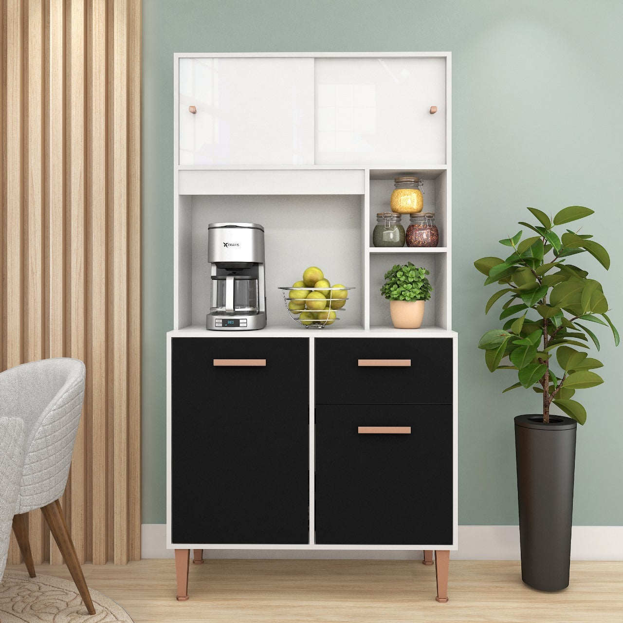 Kit Cozinha Dália C211 0,90 m Branco/Preto – FELLICCI