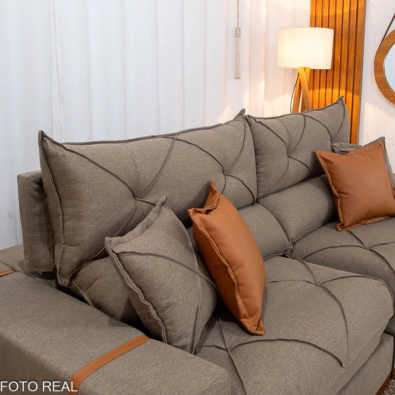 Sofá Retrátil Reclinável Gran Bello 2.30m Linho Marrom 28 - Molas Ensacadas Pocket