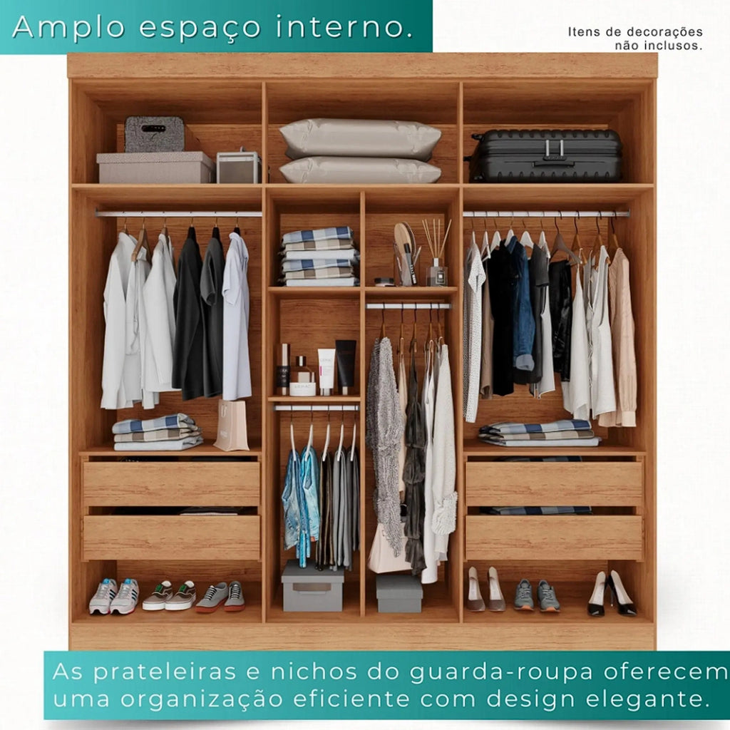 Guarda Roupa Roma Casal 6 Portas 4 Gavetas Salleto BRANCO