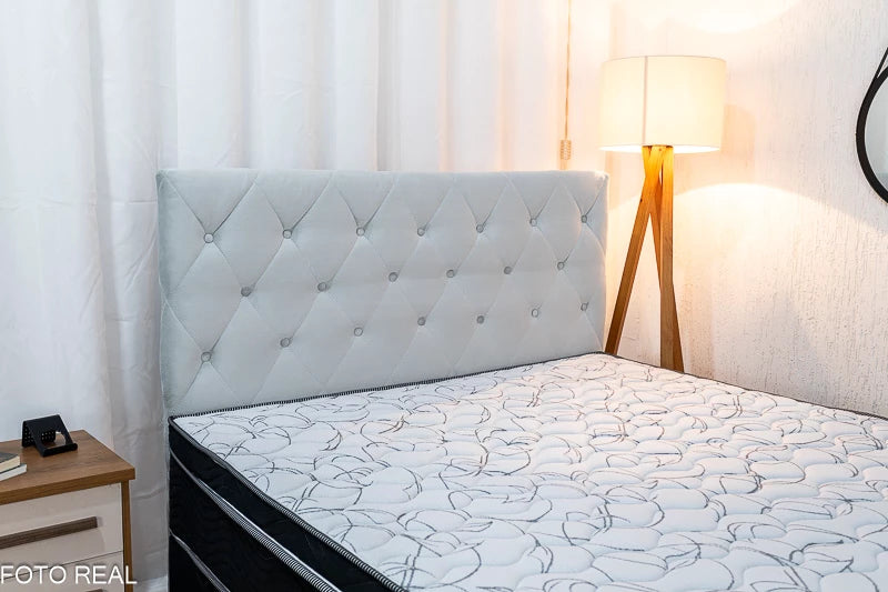 Cabeceira Casal Rio Veludinho Prata Largura 1.40m - Móveis furniture