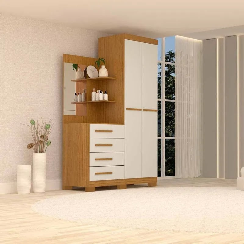 Roupeiro Melissa 2 portas Com Espelho Flex ACP Móveis CINAMOMO OFF