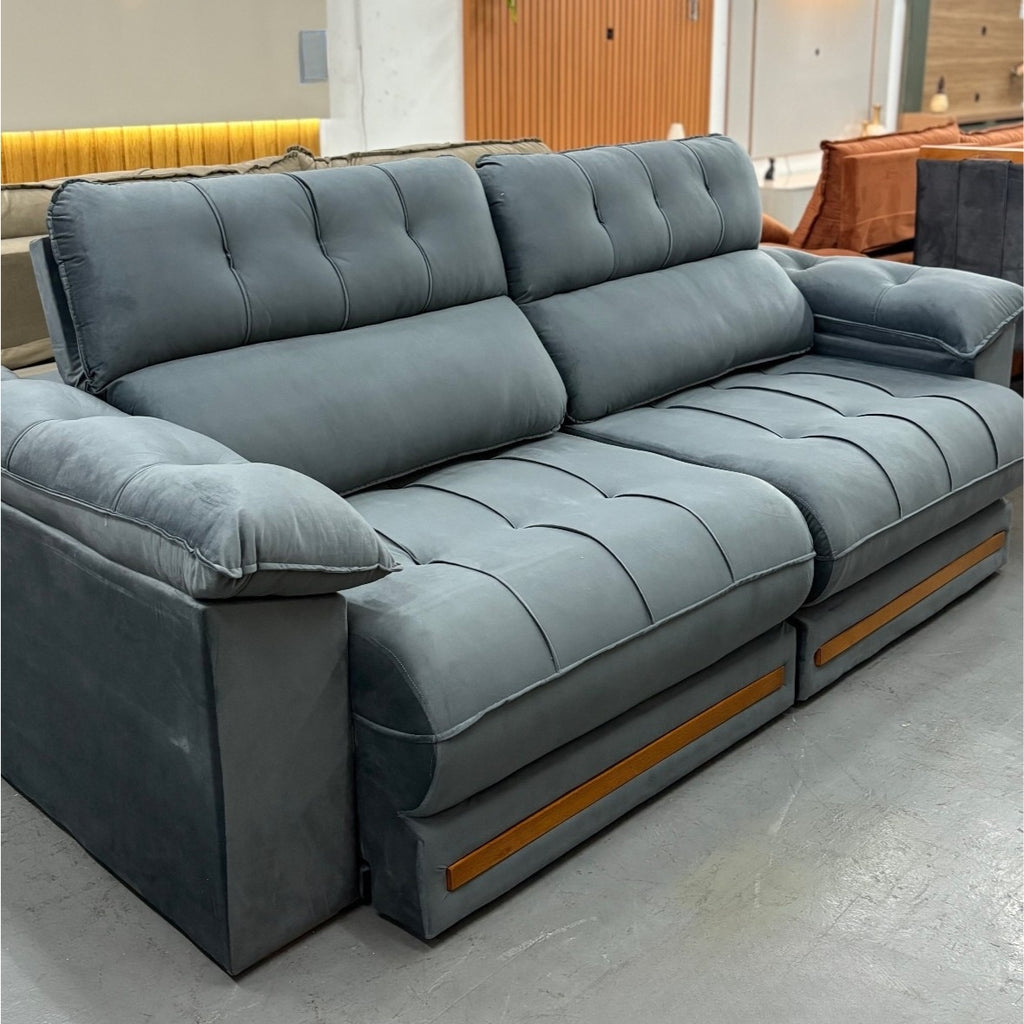 Sofá Retrátil e Reclinável Arezzo Comfort 2,50 m Veludo Cinza Grafite – SINGULAR ESTOFADOS