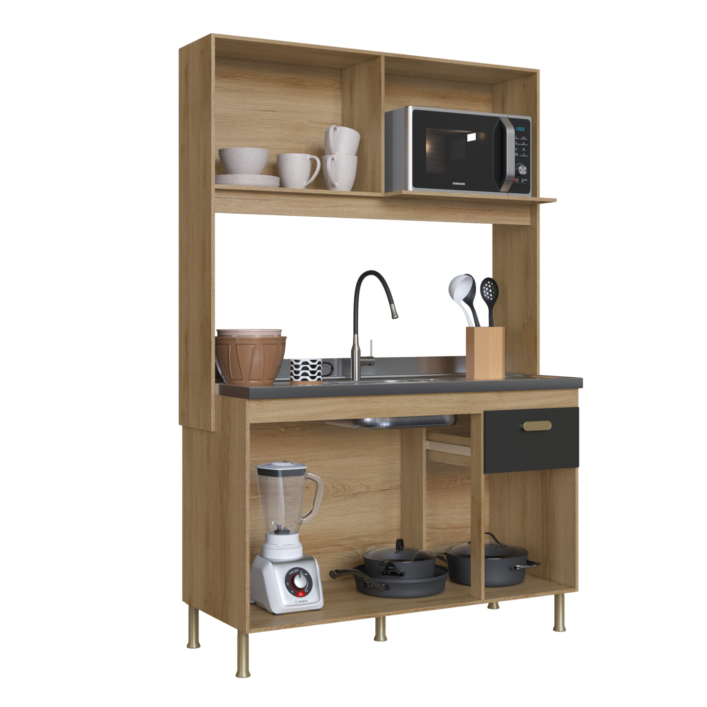 Kit Cozinha Veneto 1,22 m Castani/Chumbo – INDÉKES
