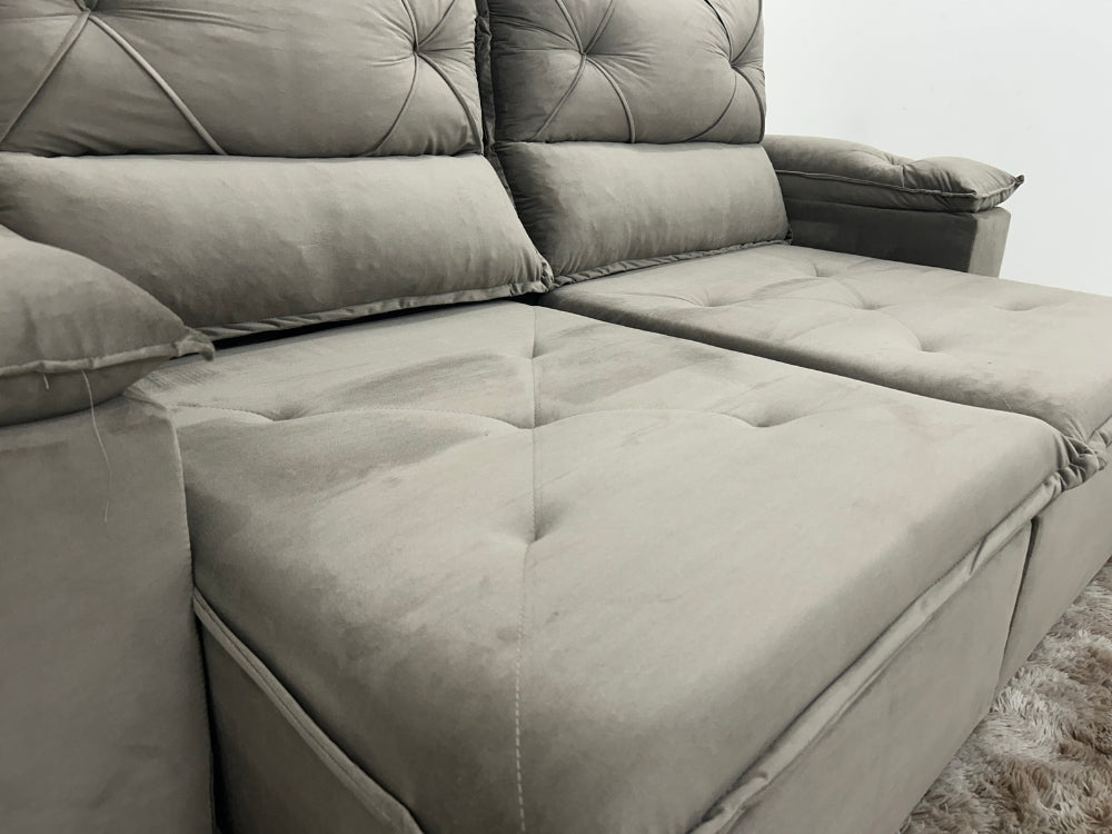 Sofá Retrátil e Reclinável REF 2030 2.00m – Bege Veludão - Móveis furniture
