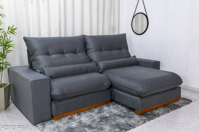 Sofá Retrátil Reclinável Sparta 2.30m Veludo Cinza 814 D33 e Molas Ensacadas - Móveis furniture